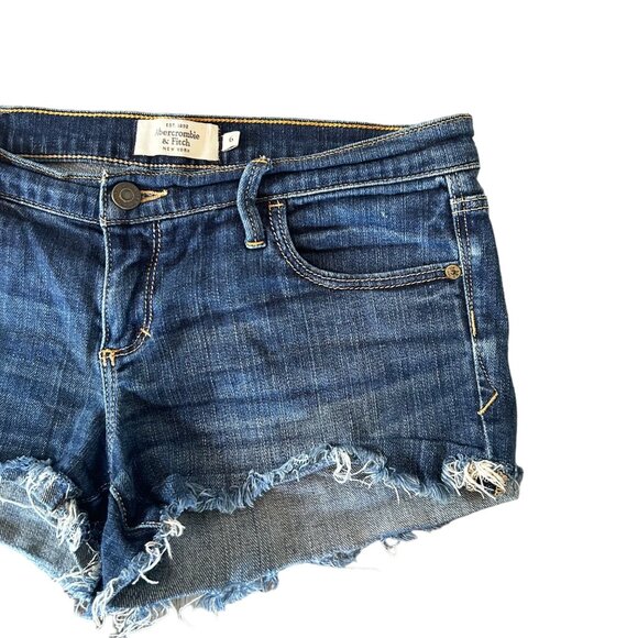 Abercrombie & Fitch Medium Wash Frayed Hem Stretch Shorts 6 - Picture 2 of 5
